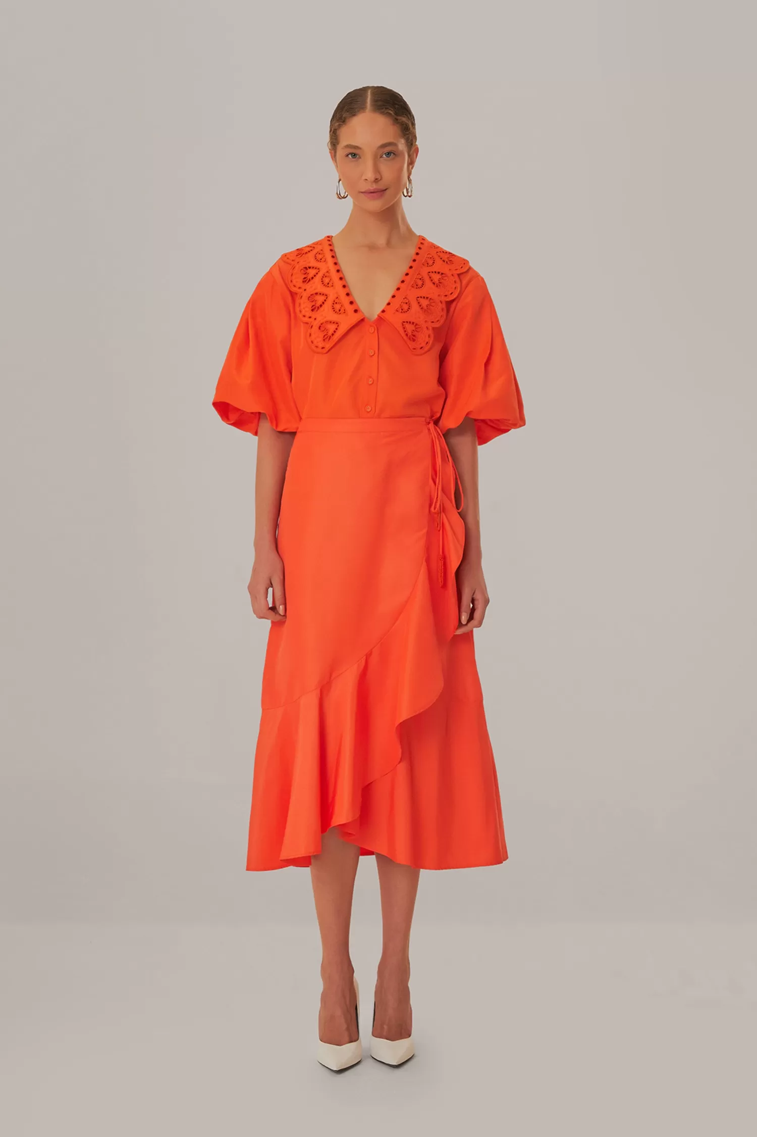 FARM Rio Skirts^ VIVID ORANGE MIDI SKIRT