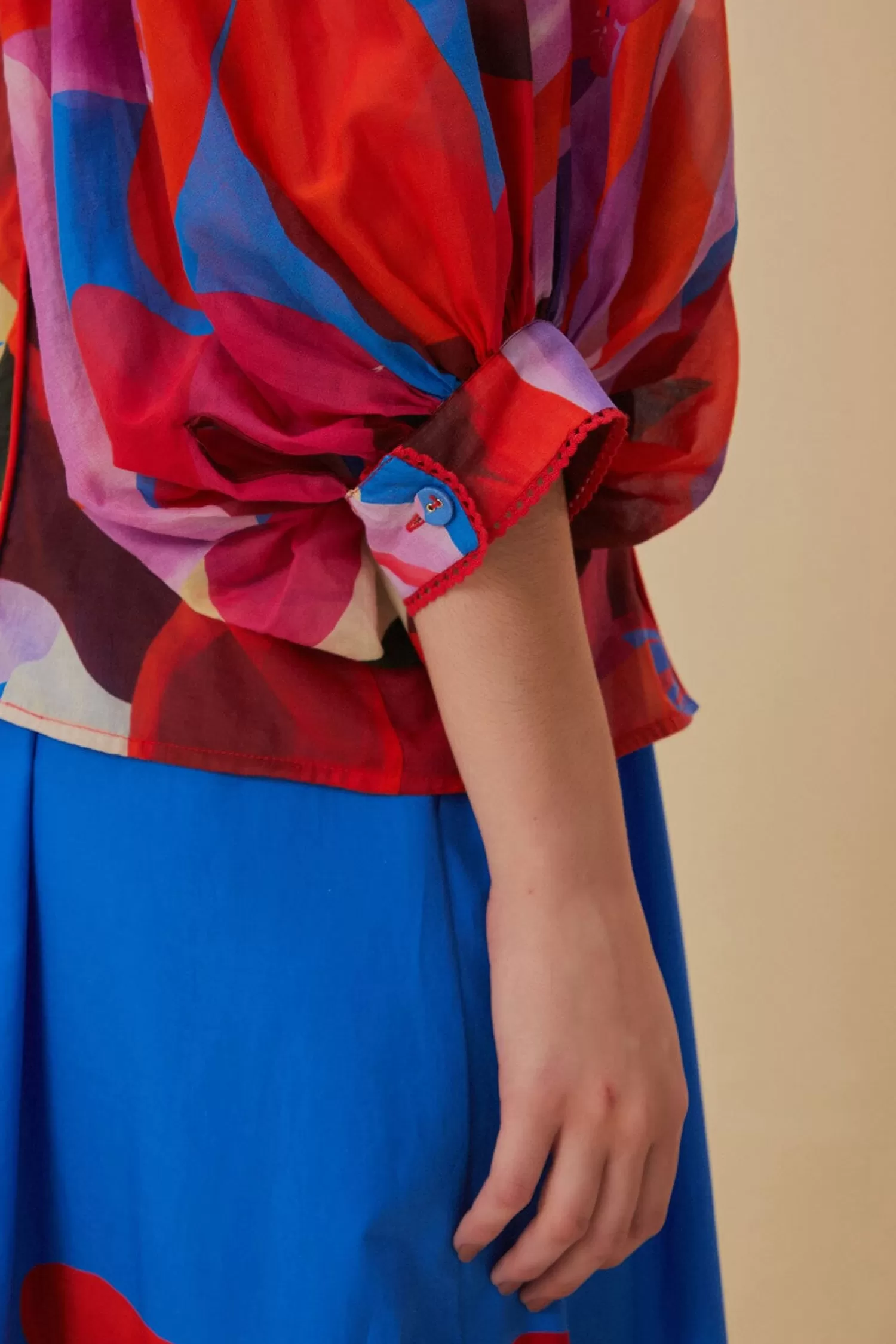 FARM Rio Blouses^ WATERCOLOR FLORAL BLUE LONG SLEEVE BLOUSE