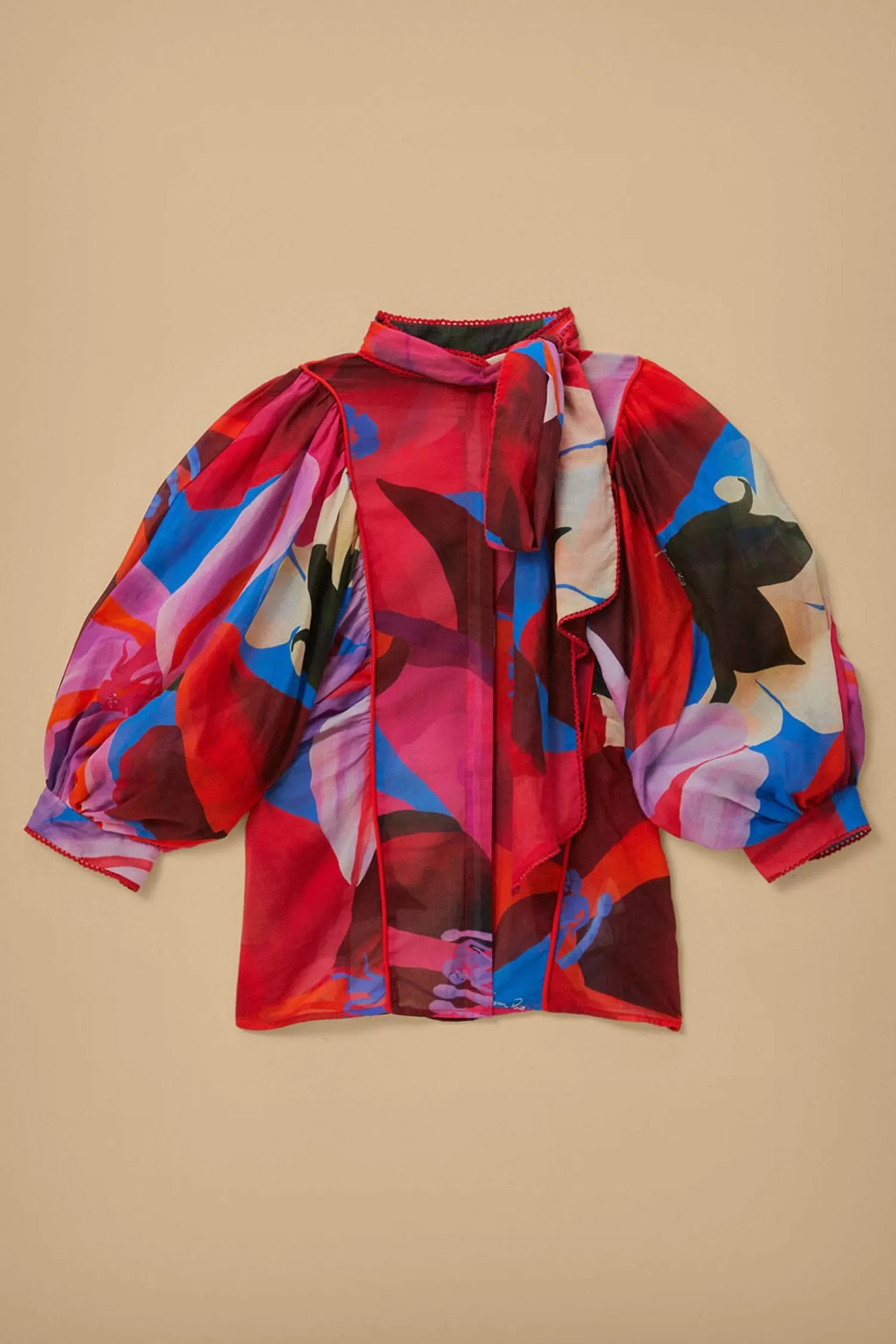 FARM Rio Blouses^ WATERCOLOR FLORAL BLUE LONG SLEEVE BLOUSE