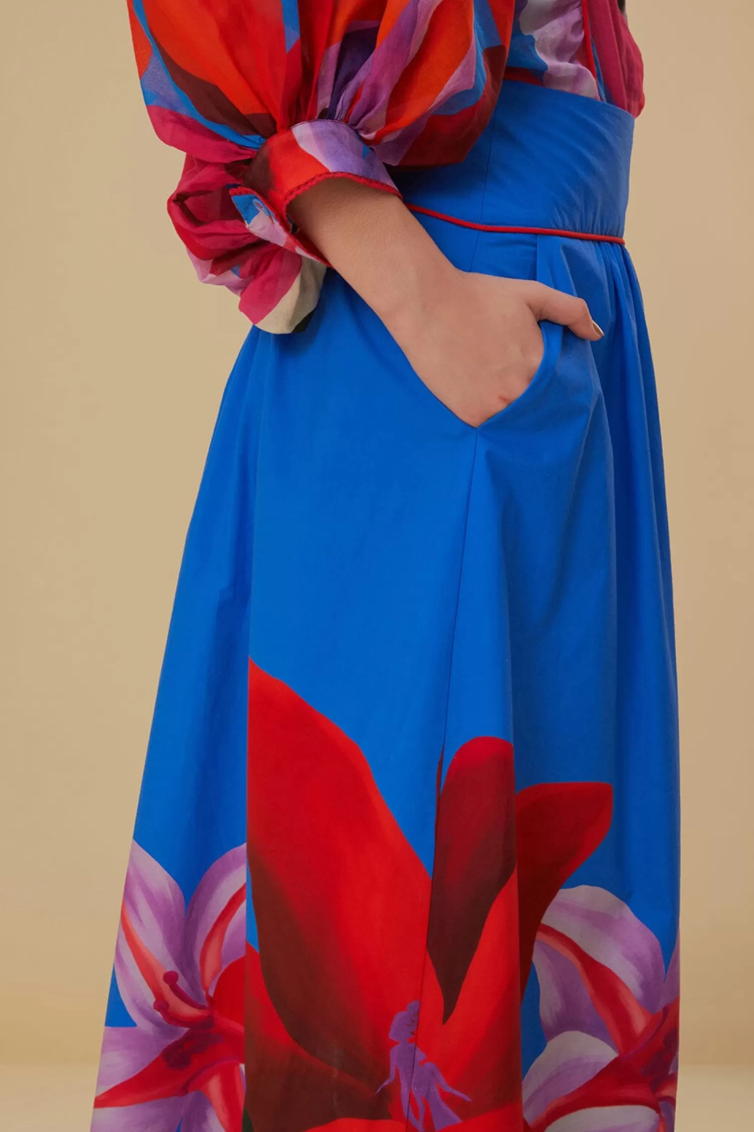 FARM Rio Skirts^ WATERCOLOR FLORAL BLUE MIDI SKIRT