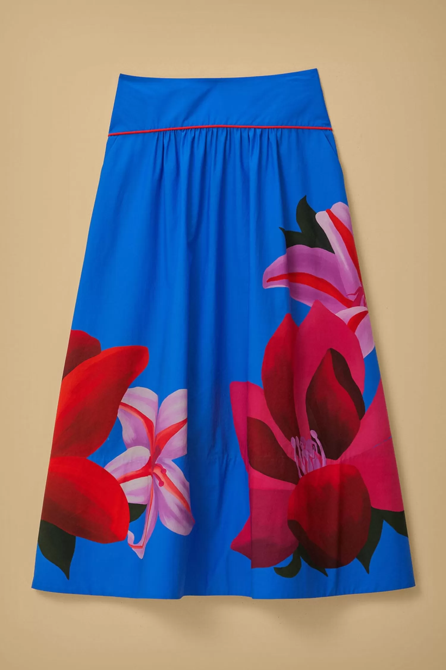 FARM Rio Skirts^ WATERCOLOR FLORAL BLUE MIDI SKIRT