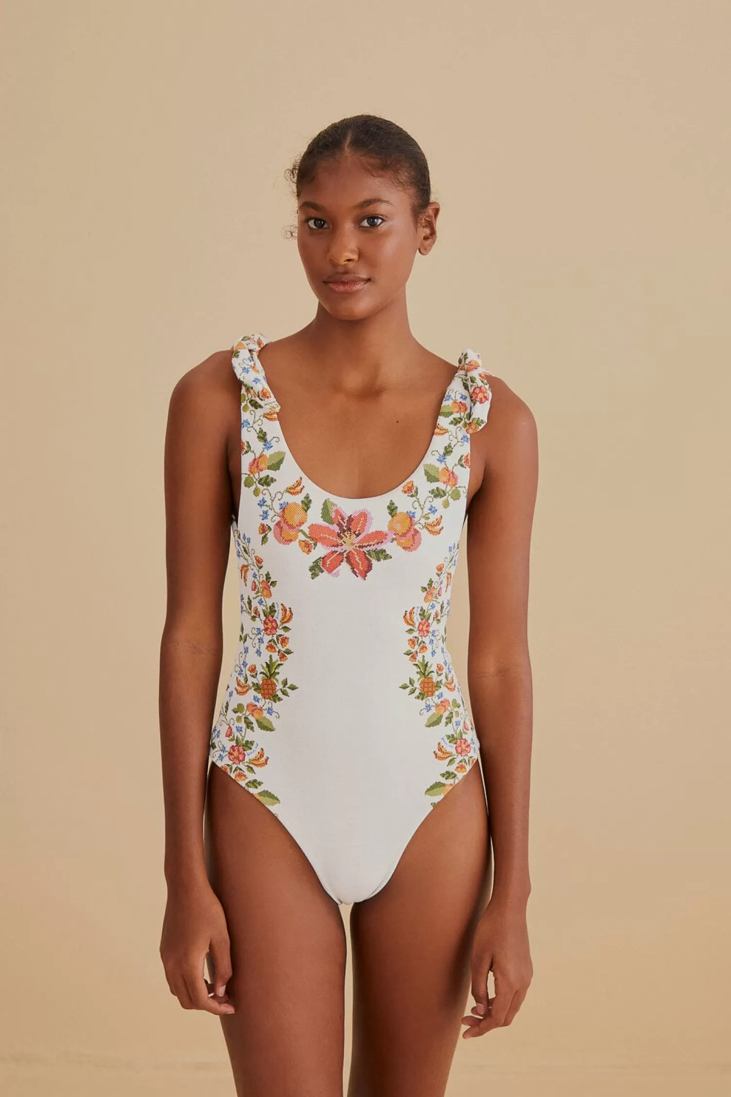 FARM Rio Mini Dresses^ WHITE BANANA VITAMIN ONE PIECE SWIMSUIT