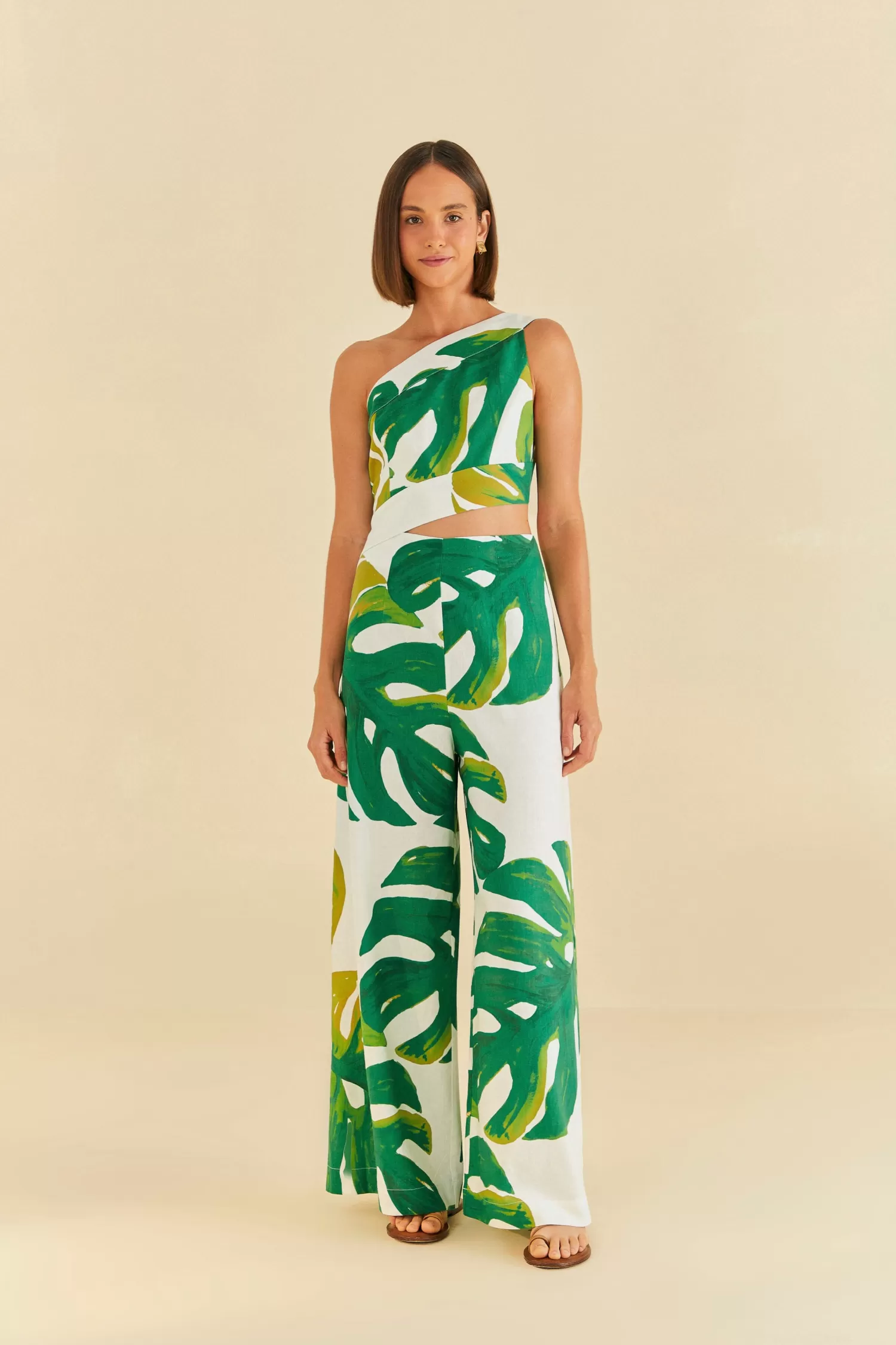 FARM Rio Jumpsuits^ WHITE MONSTERA ONE SHOULDER JUMPSUIT