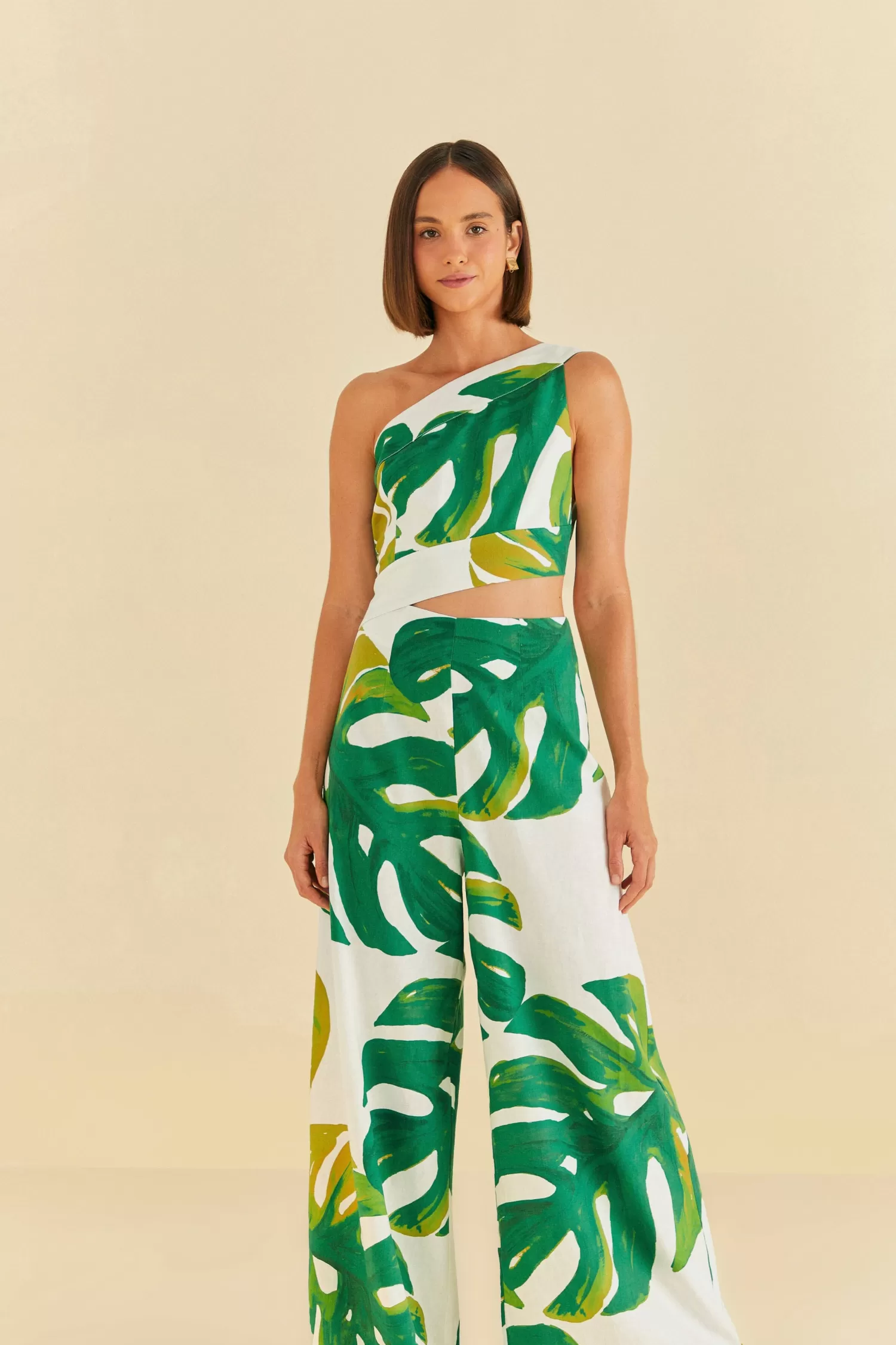 FARM Rio Jumpsuits^ WHITE MONSTERA ONE SHOULDER JUMPSUIT