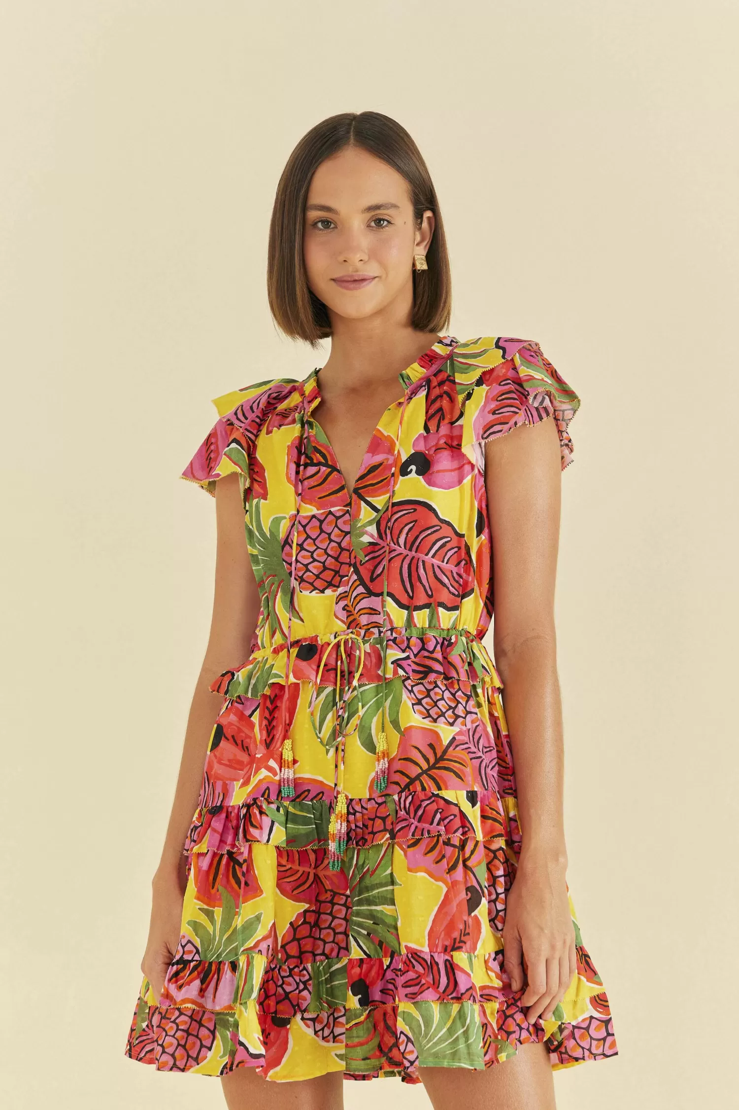 FARM Rio Mini Dresses^ YELLOW FRUIT DREAM RUFFLE MINI DRESS