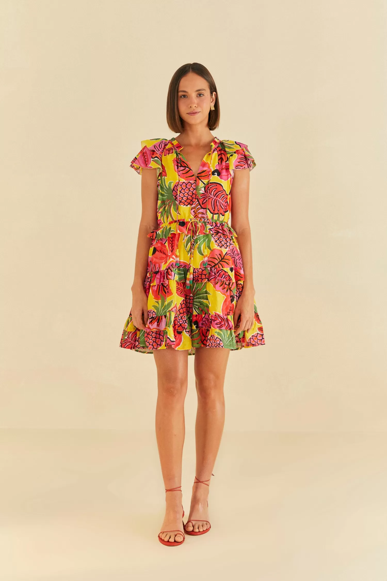 FARM Rio Mini Dresses^ YELLOW FRUIT DREAM RUFFLE MINI DRESS